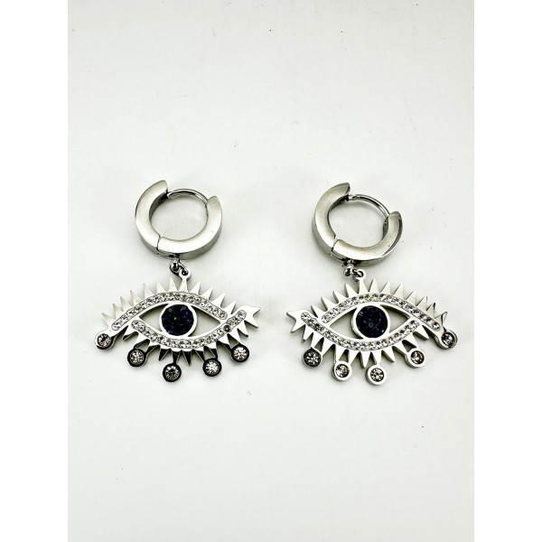 Gümüş Göz Detaylı Küpe